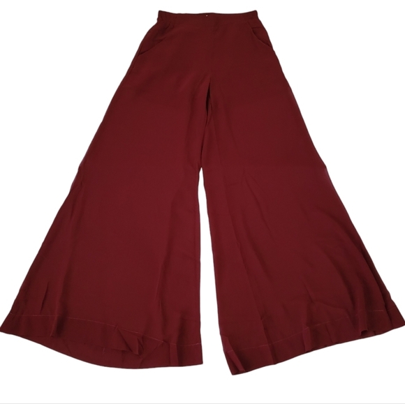 Uniq Wide-Leg Sheer Dress Pants in Wine Size Small - Picture 1 of 8